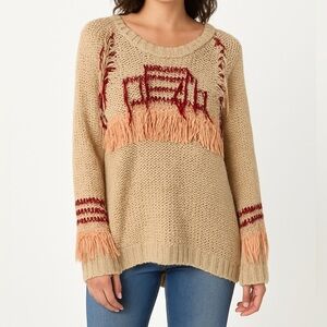 For Love & Lemons x Knitz Denver Fringe Boho Knit Oversized Sweater
